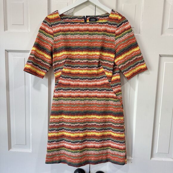 Kate Spade Saturday Multi Color Fall Shift Dress 6 Stretch Pockets Mod Retro New - Picture 2 of 15